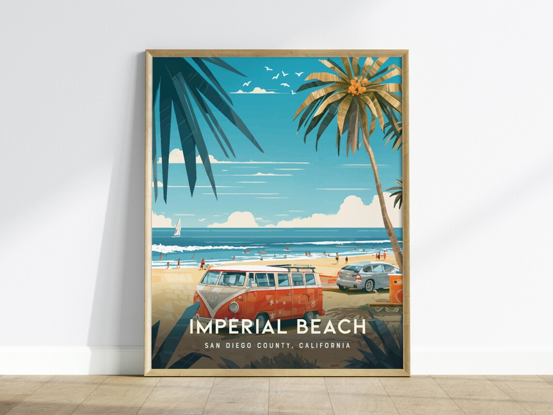 Imperial Beach Surf Van Coastal Poster Print