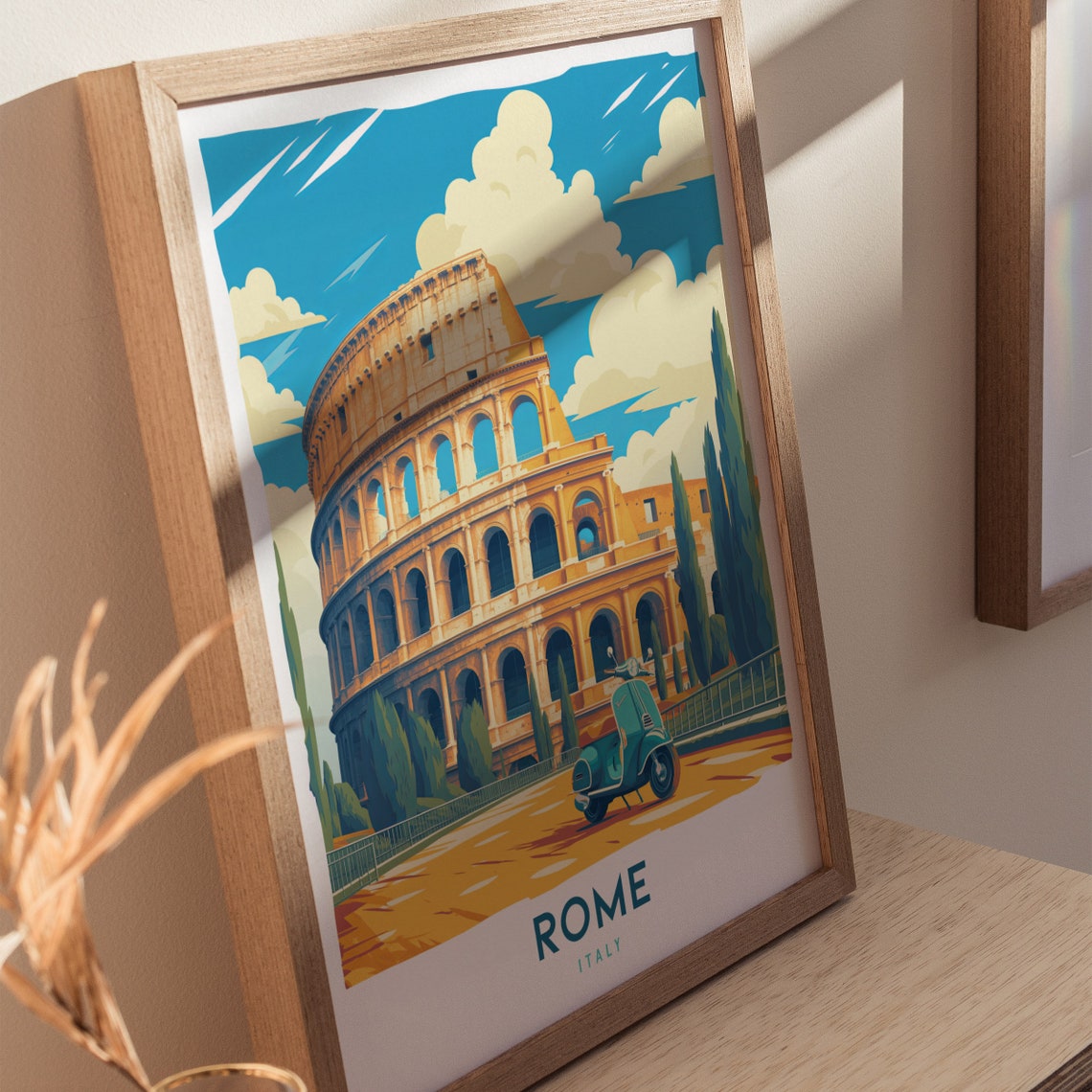 Rome Italy Colosseum Retro Travel Poster with Classic Vespa Art - Image 2