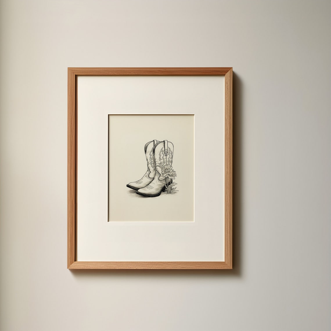 Cowgirl Boots Style Sketch Print Coastal Cowgirl Minimalist Cowboy Boots Illustration Warm Neutral Western Midcentury Country Wall Art