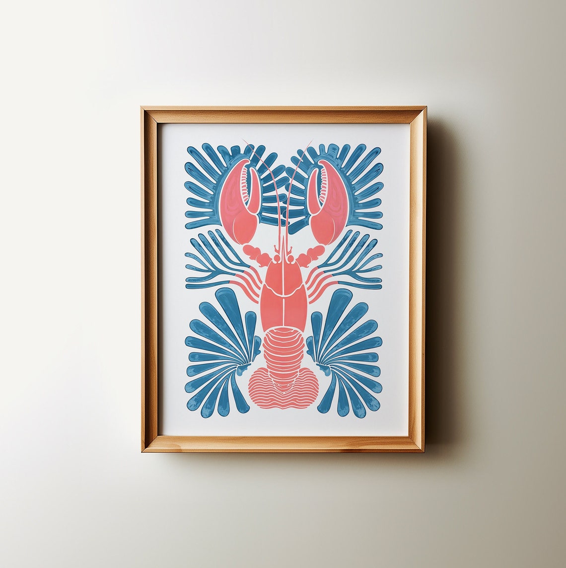 Symmetric Coral Lobster Nautical Coastal Abstract Art Poster