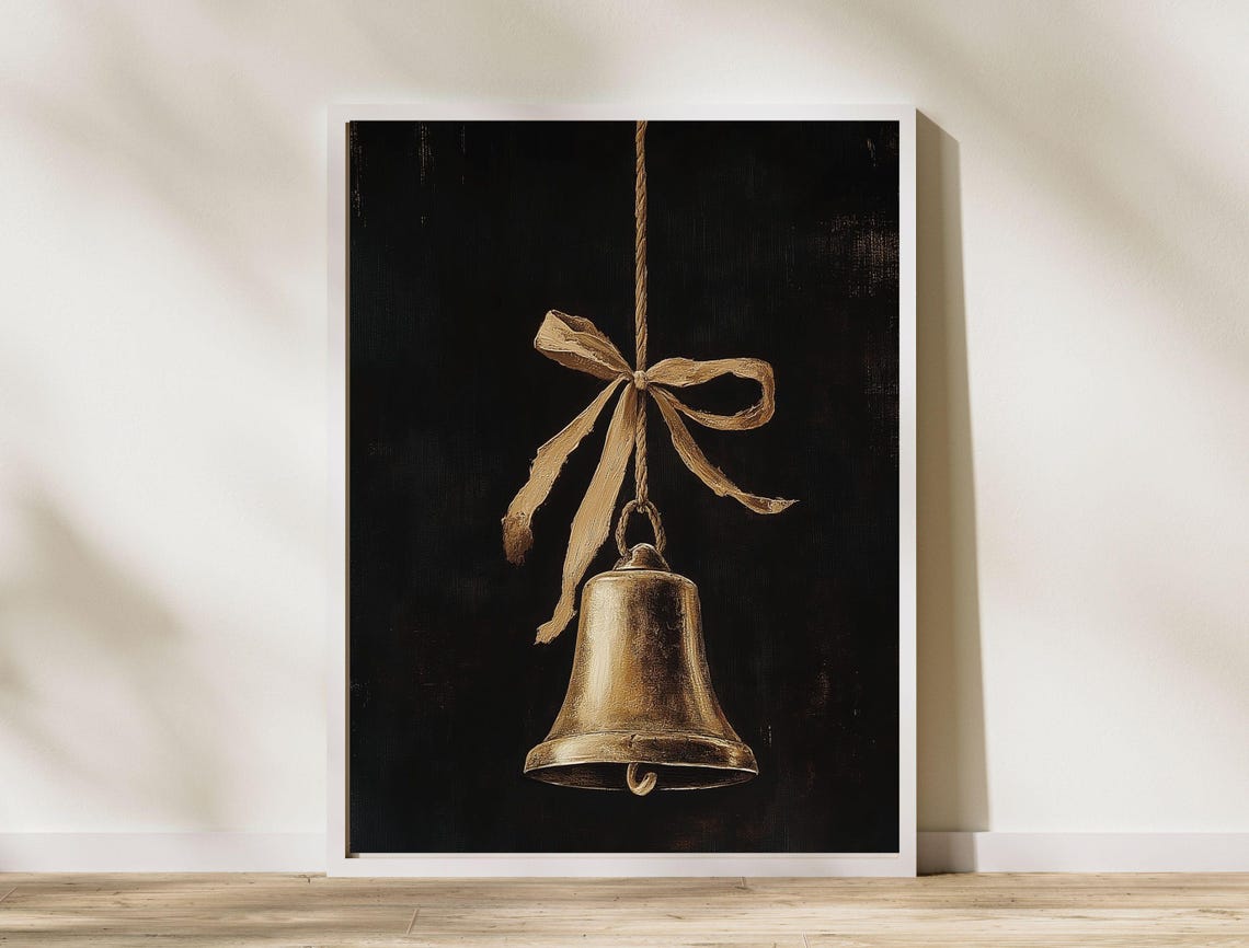 Moody Vintage Christmas Bell With Twine Bow Dark Holiday Poster - Image 8