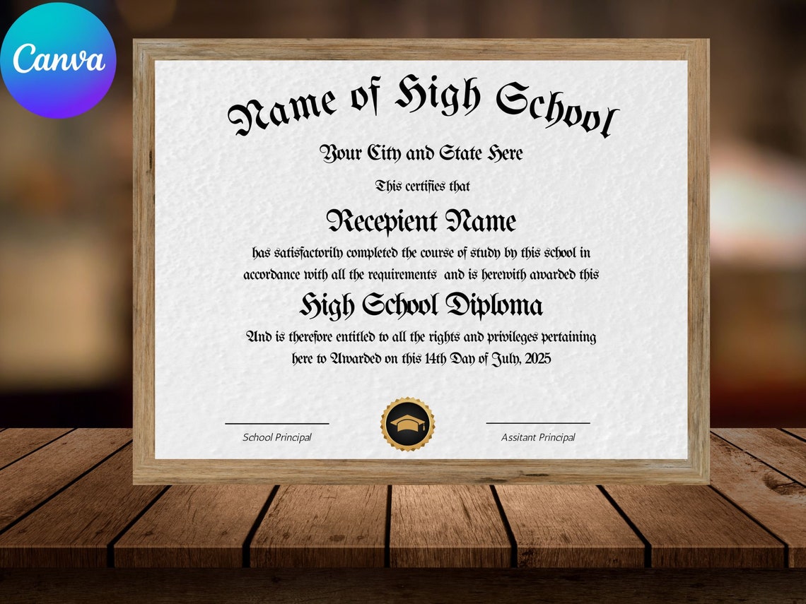 Editable High School Diploma Template Classic Gold Seal Print