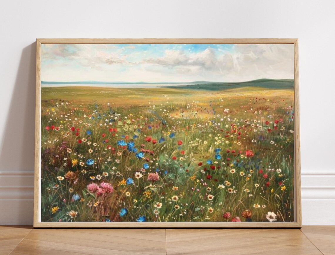 Colorful Wildflower Field Summer Meadow Landscape Painting Poster - Image 8