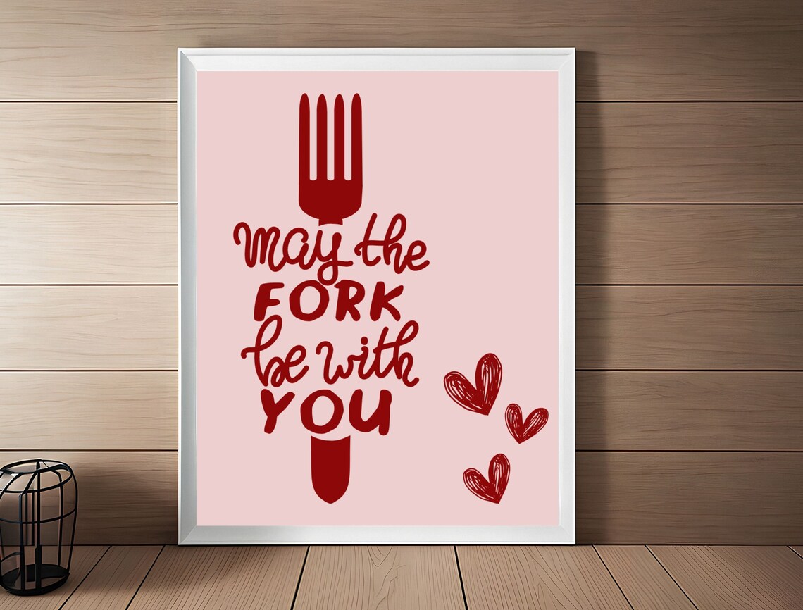 Pink May the Fork Be With You Funny Kitchen Quote Saying Art Print - Image 8