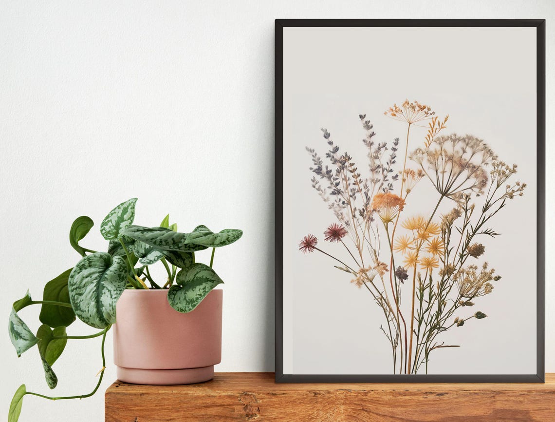 Pressed Wildflowers Bouquet Minimalist Botanical White Art Poster - Image 4