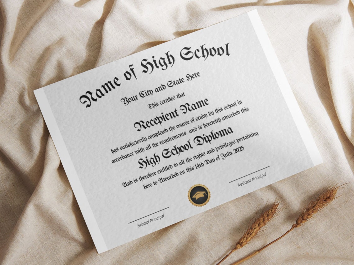 Editable High School Diploma Template Classic Gold Seal Print - Image 8