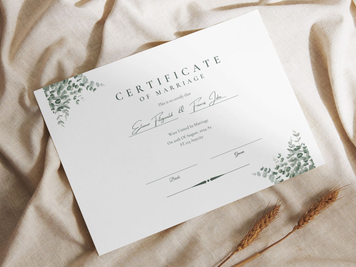 Marriage Certificate Template Eucalyptus Greenery Wedding Print - Image 8