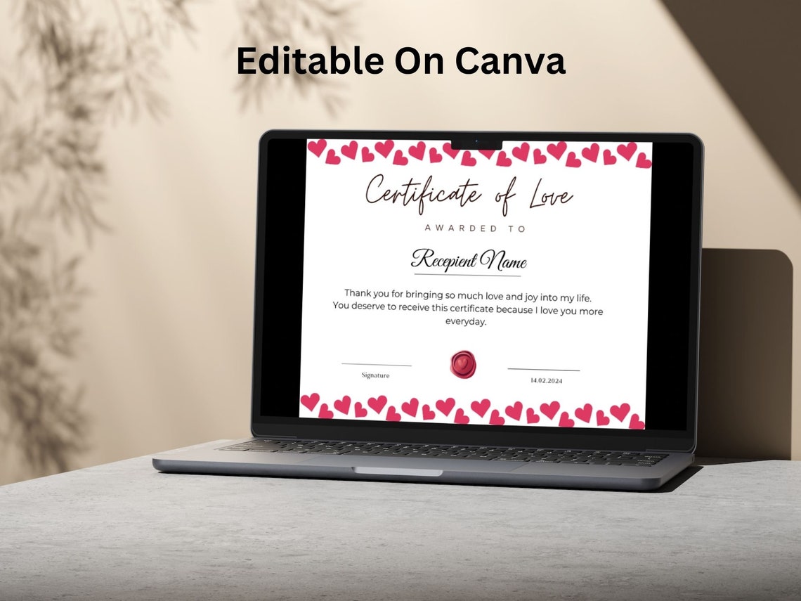 Certificate of Love Gift Award Hearts Border Printable Print - Image 5