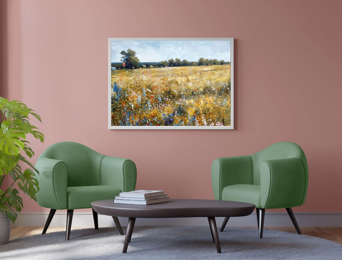 Meadow Wildflowers Oil Painting Golden Field Vintage Landscape Poster - Image 4