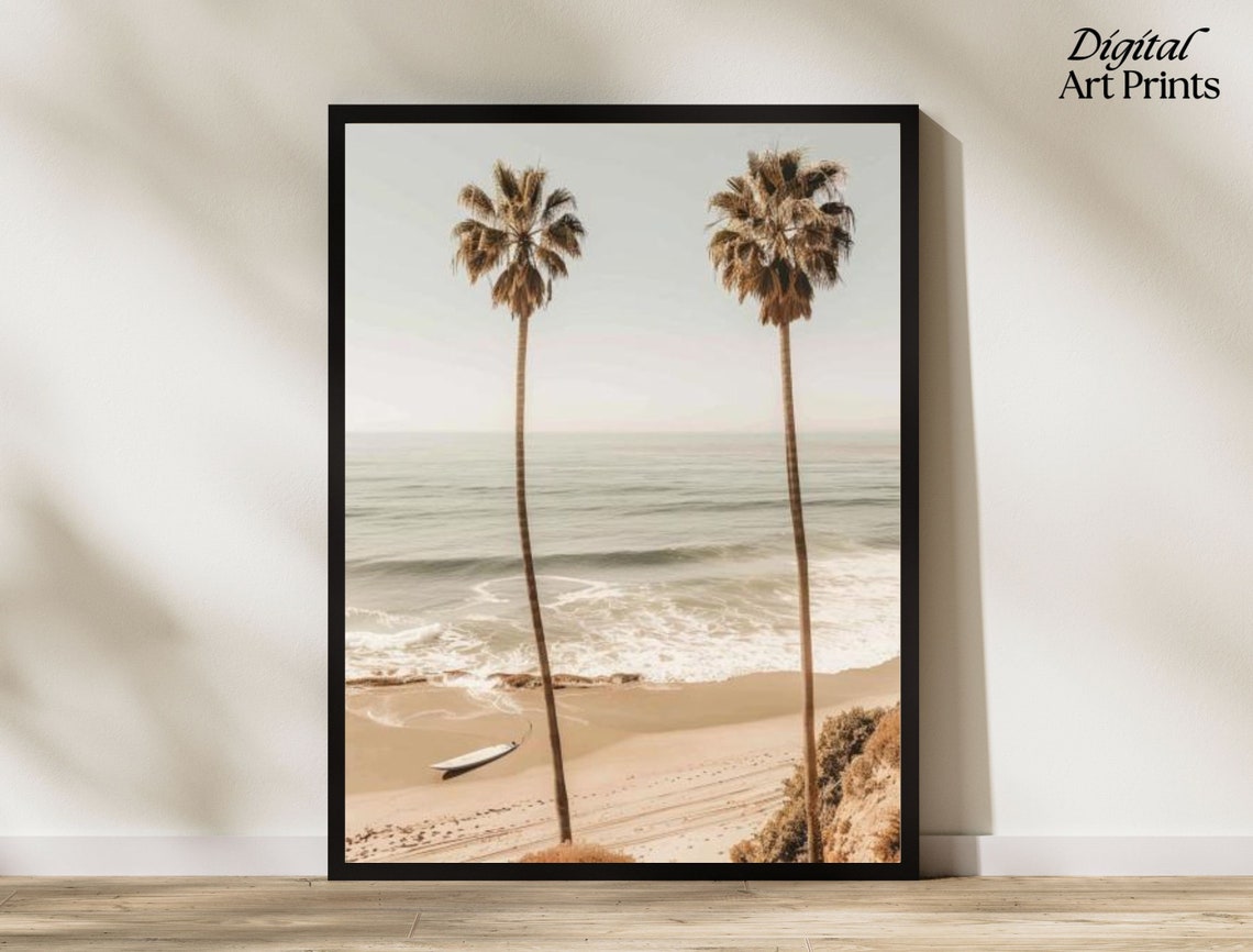 Beach Wall Art Prints Coastal Prints Beach Prints California Prints Beach Photography Prints Palm Tree Surfing Poster