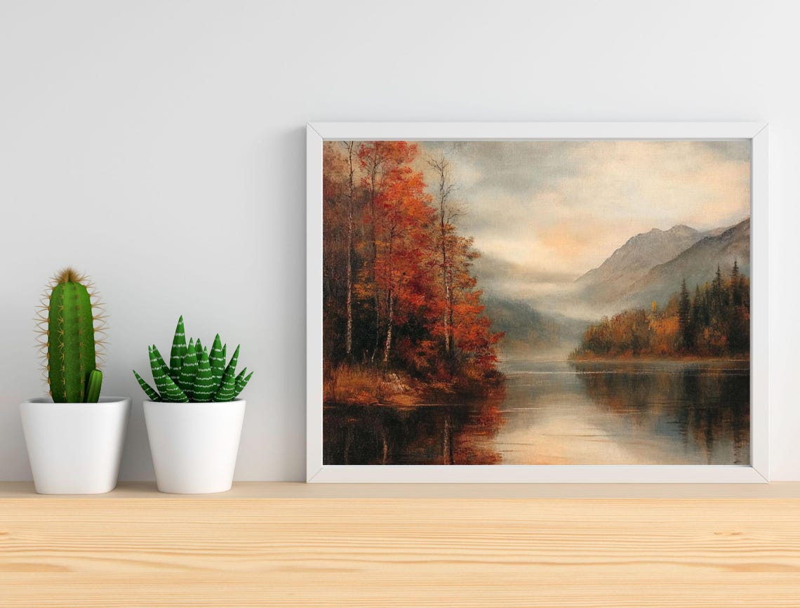 Rustic Autumn Lake Landscape Fall Foliage Mountains Reflection Poster - Image 2