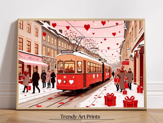 Cute Valentines Day Wall Art Retro Valentine Art Valentines Day Painting Romantic Valentine