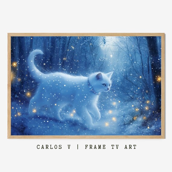 Glowing White Cat Walking Through A Magical Snowy Forest Poster