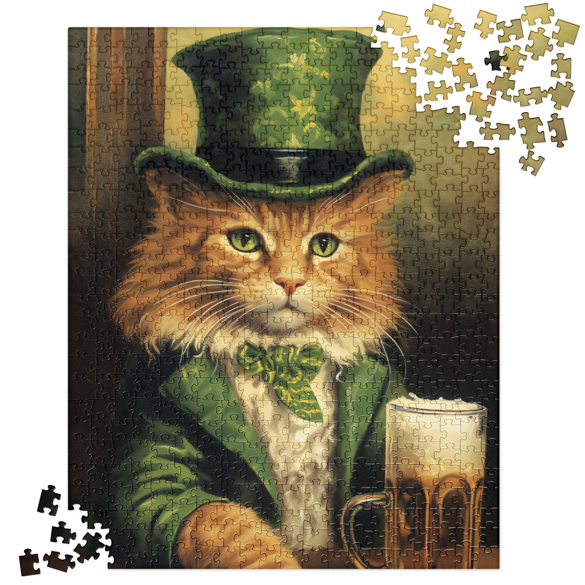 Cute Irish Cat With Beer St Patricks Day Jigsaw Puzzle Charming Fun For Cat And St Patricks Day Enthusiasts