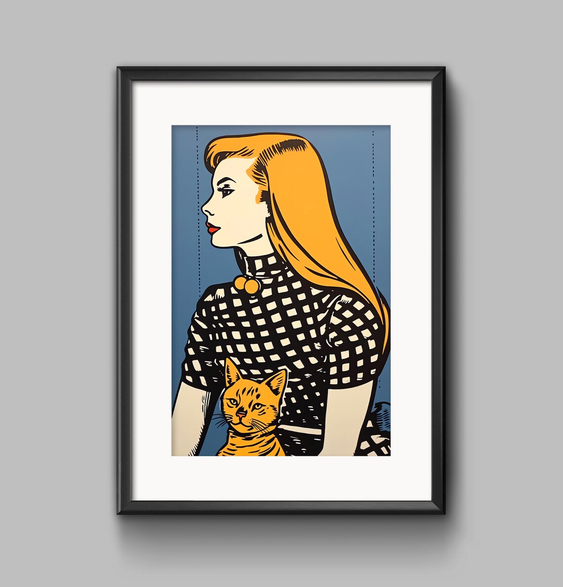 Retro Pop Art Blonde Woman Holding an Orange Cat Portrait Poster