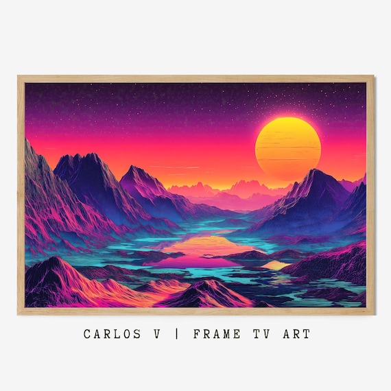 Neon Mountains And Sunset With A Dreamy Sky Art Frame Tv Instant Ideal For Landscape And Fantasy Enthusiasts