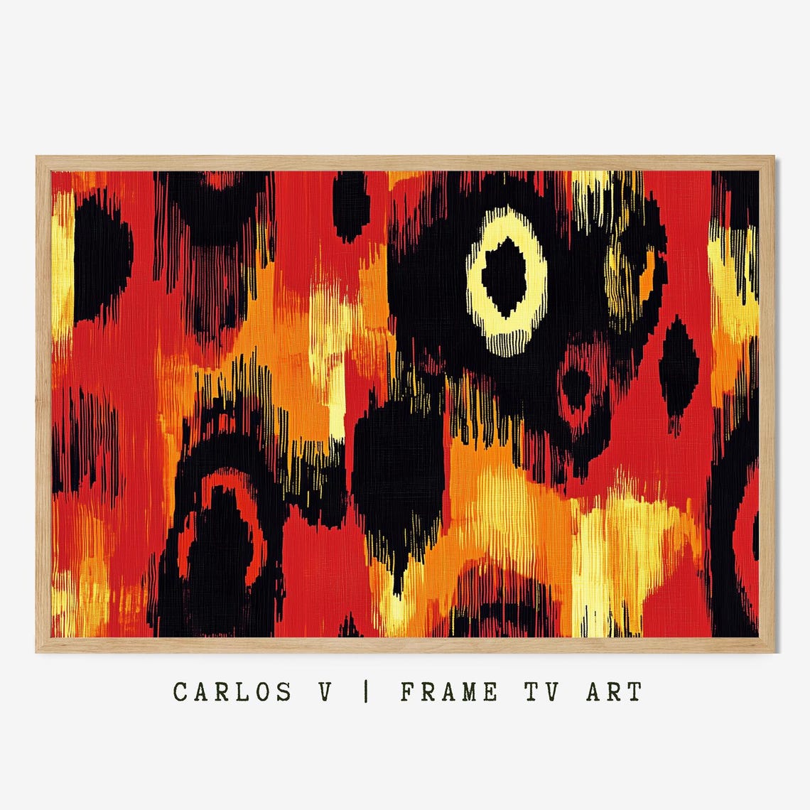 Fiery Red Orange and Black Ikat Textile Zigzag Abstract Poster
