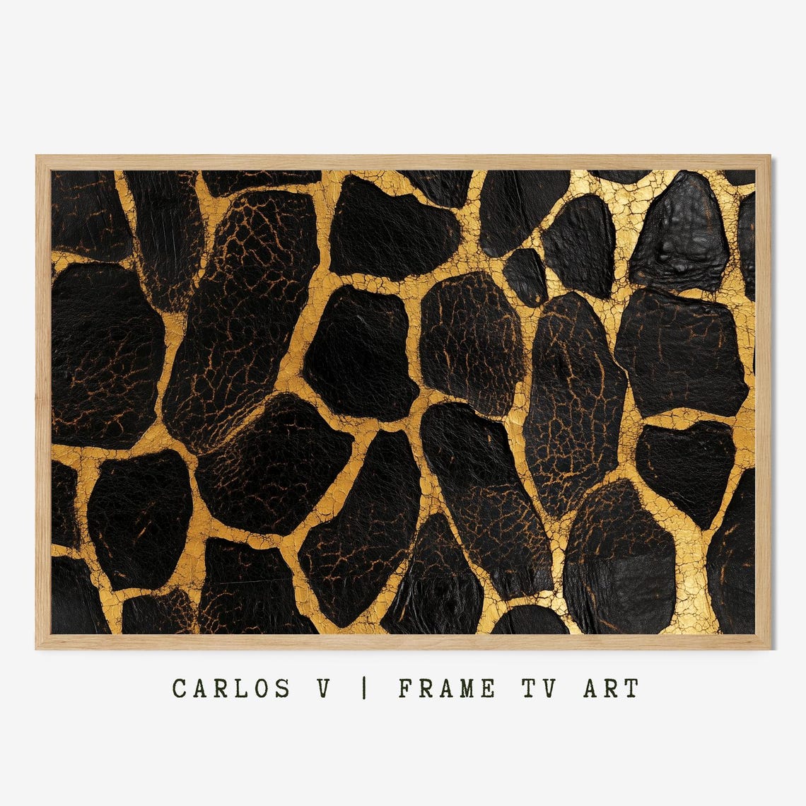 Geometric Black Leather Mosaic With Gold Cracked Veins Wall Art