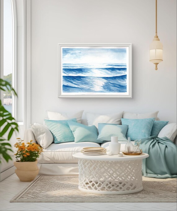 Ocean Watercolor Beach Waves Art Print