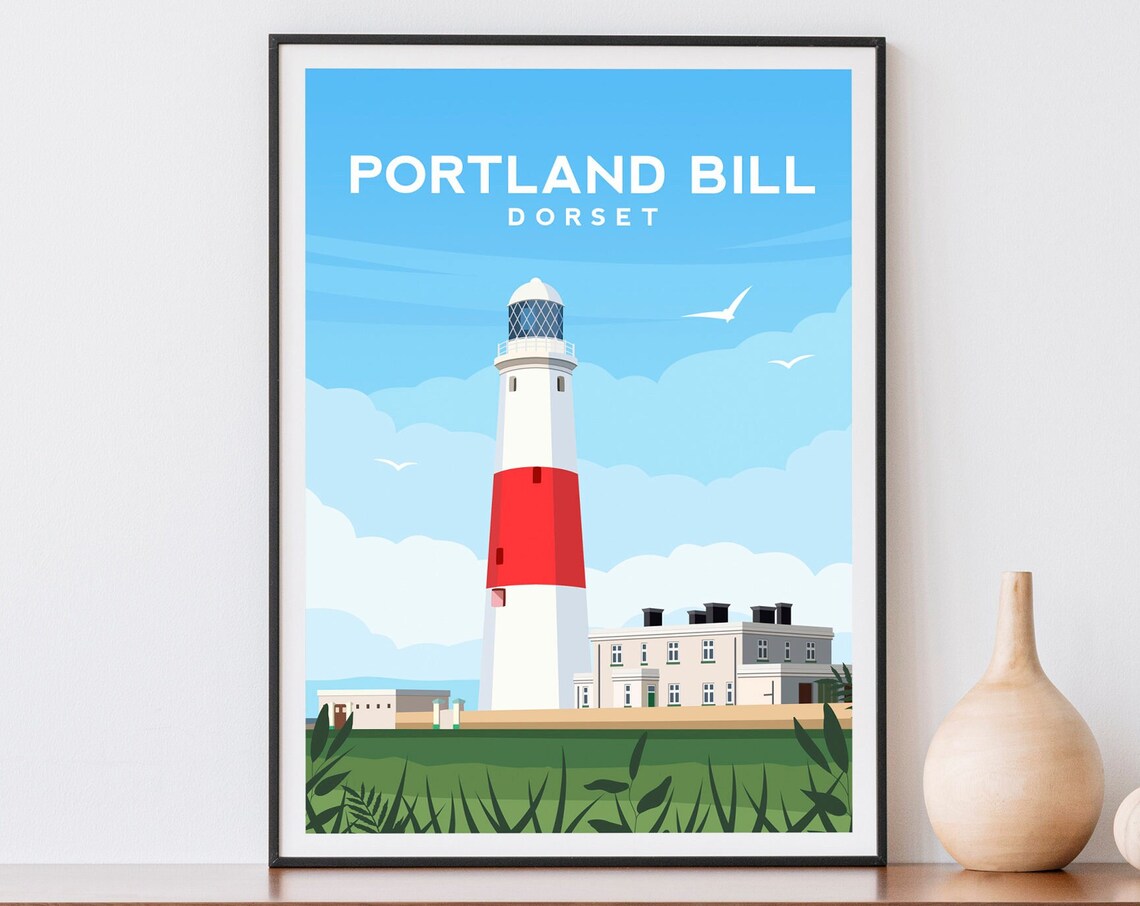 Portland Bill Lighthouse Travel Poster, Dorset Coast