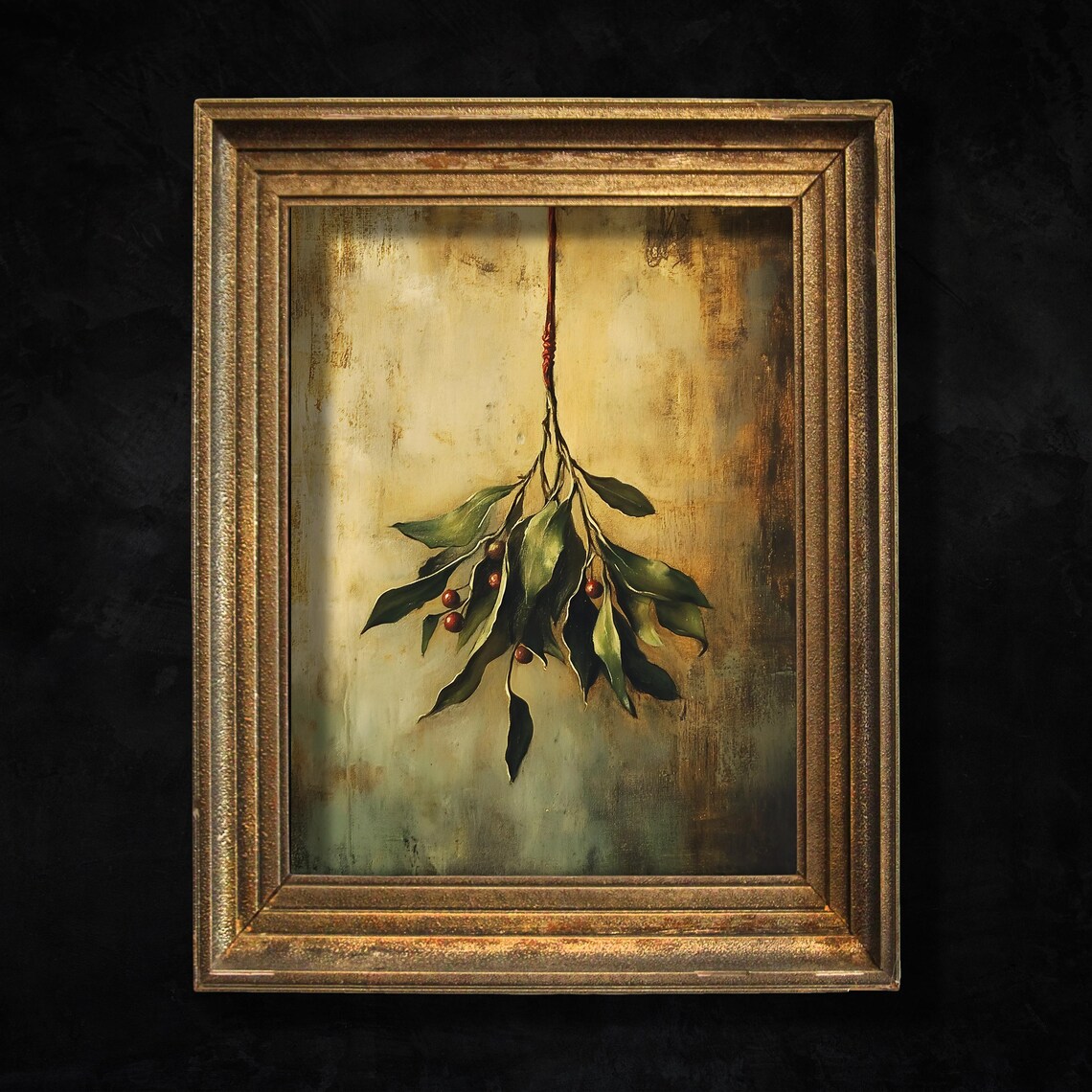 Mistletoe Moody Vintage Christmas Print Winter Decor Dark Cottagecore Wall Art Rustic Christmas