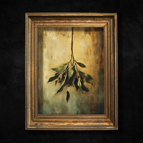 Mistletoe Moody Vintage Christmas Print Winter Decor Dark Cottagecore Wall Art Rustic Christmas