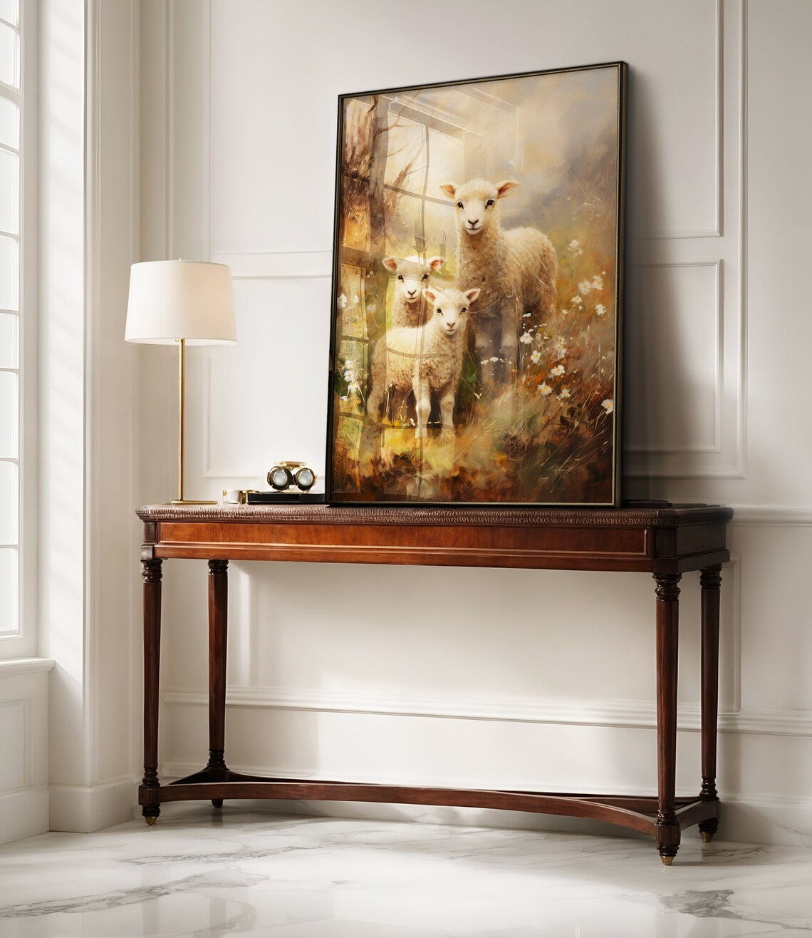 Three Lambs In Flower Meadow Vintage Easter Farmhouse Animal Print - Image 4