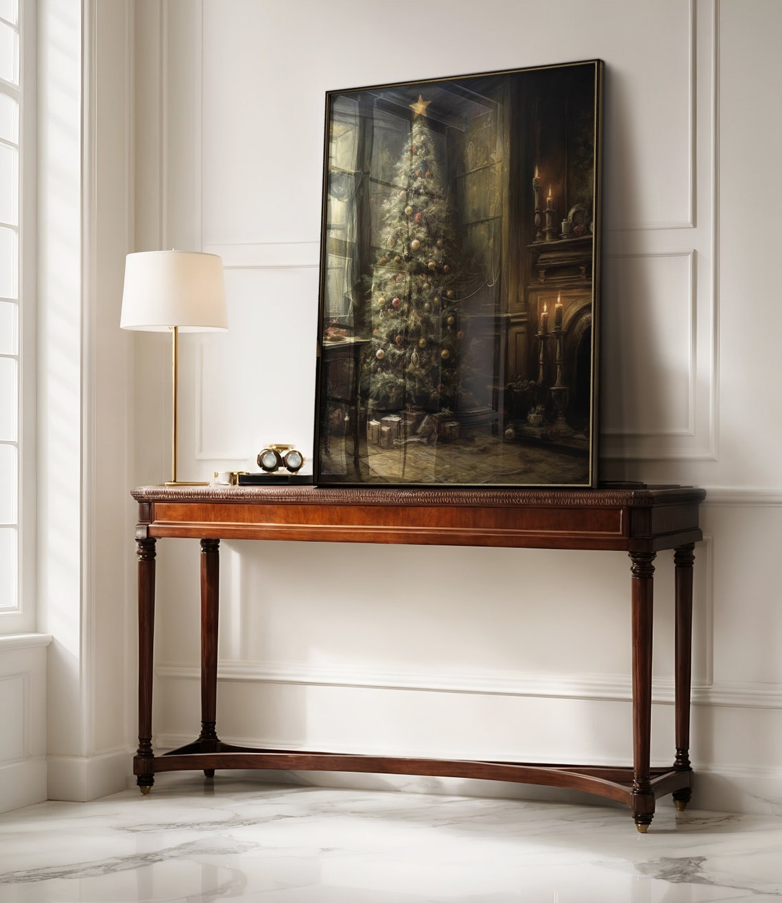 Victorian Christmas Tree Candlelit Room Fireplace Holiday Print - Image 2