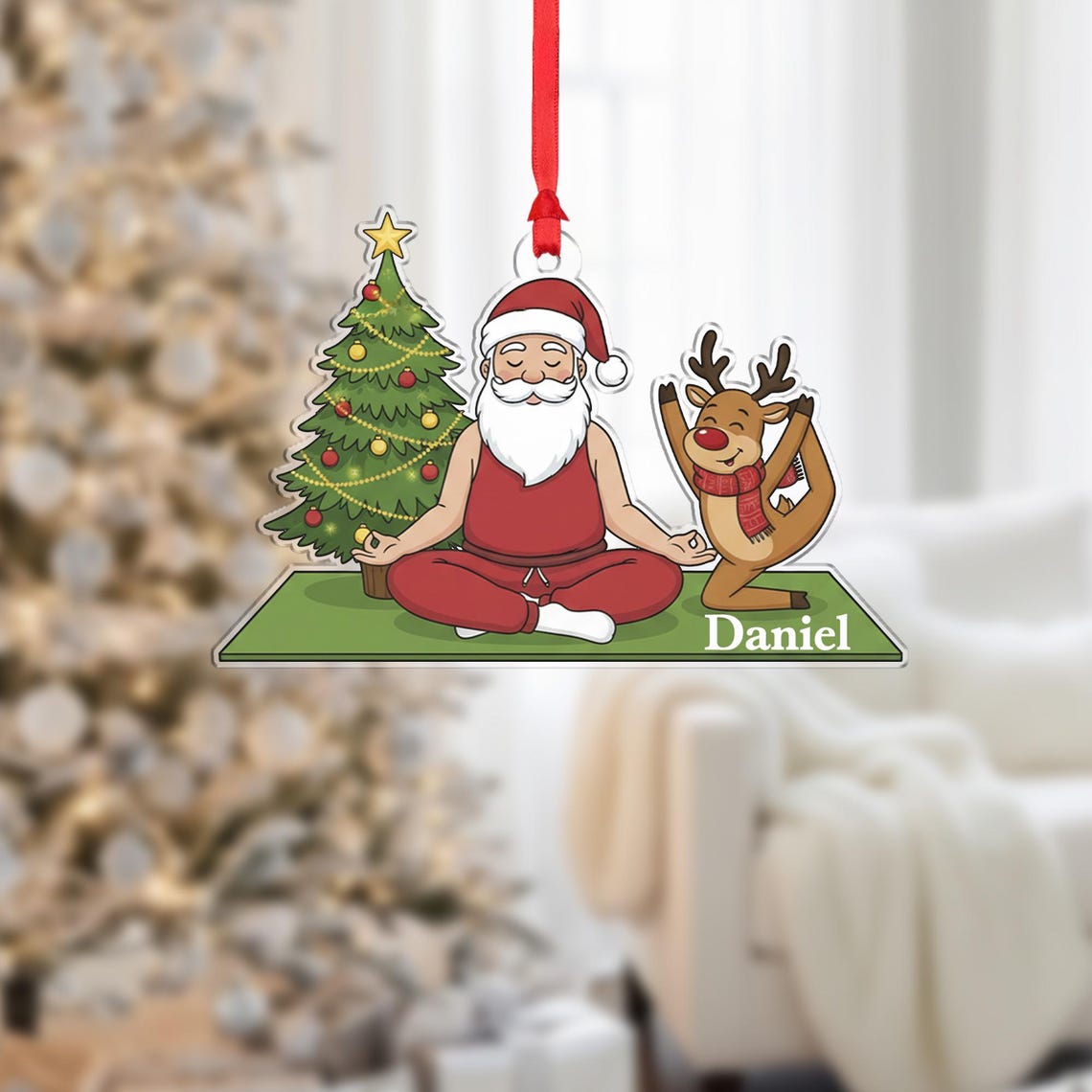 Personalized Yoga Santa Christmas Ornament Reindeer Custom Poster