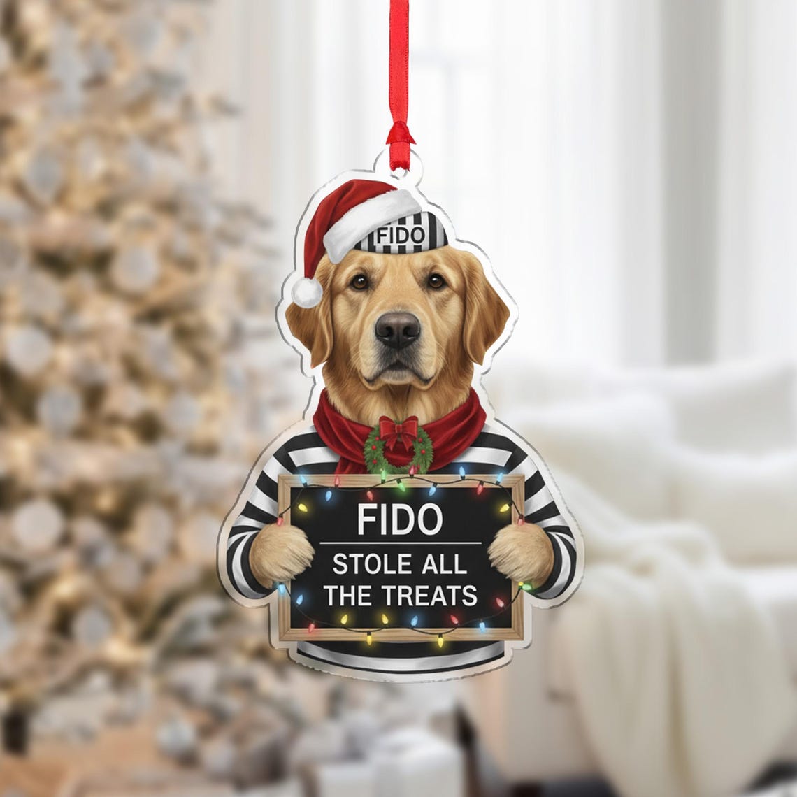 Personalized Golden Retriever Mugshot Christmas Ornament Dog Wall Art