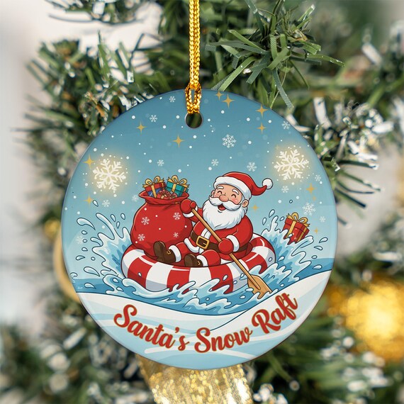 Santa Claus Rowing Santa's Snow Raft Candy Cane Holiday Poster