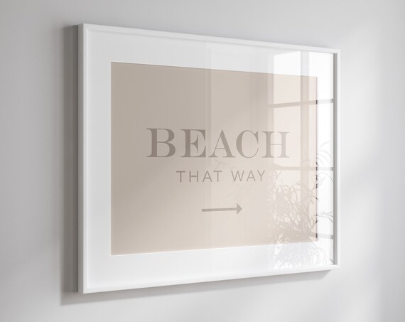 Beach That Way Arrow Taupe Serif Coastal Sign Horizontal Poster