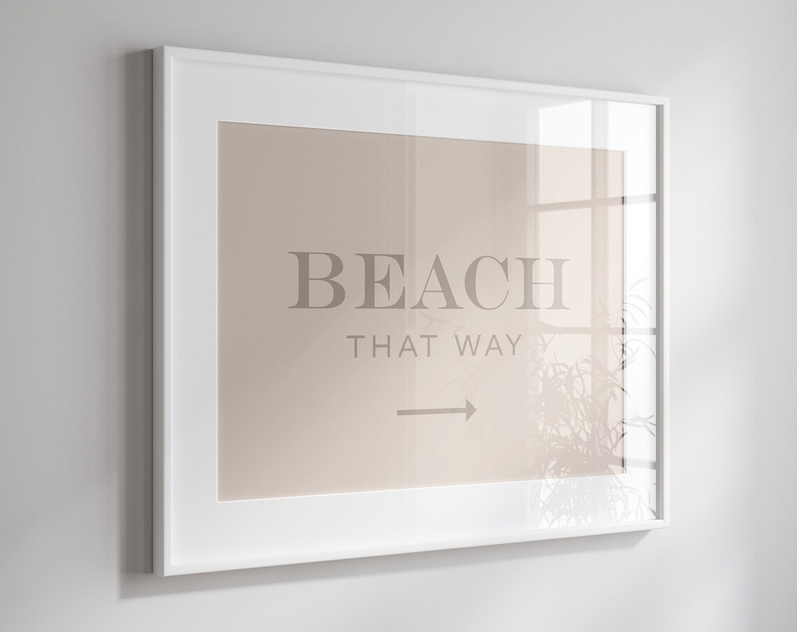 Beach That Way Arrow Taupe Serif Coastal Sign Horizontal Poster
