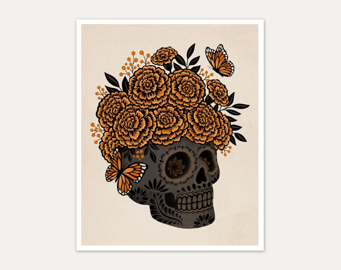 Marigold Calavera Art Print, Day of the Dead - Image 2