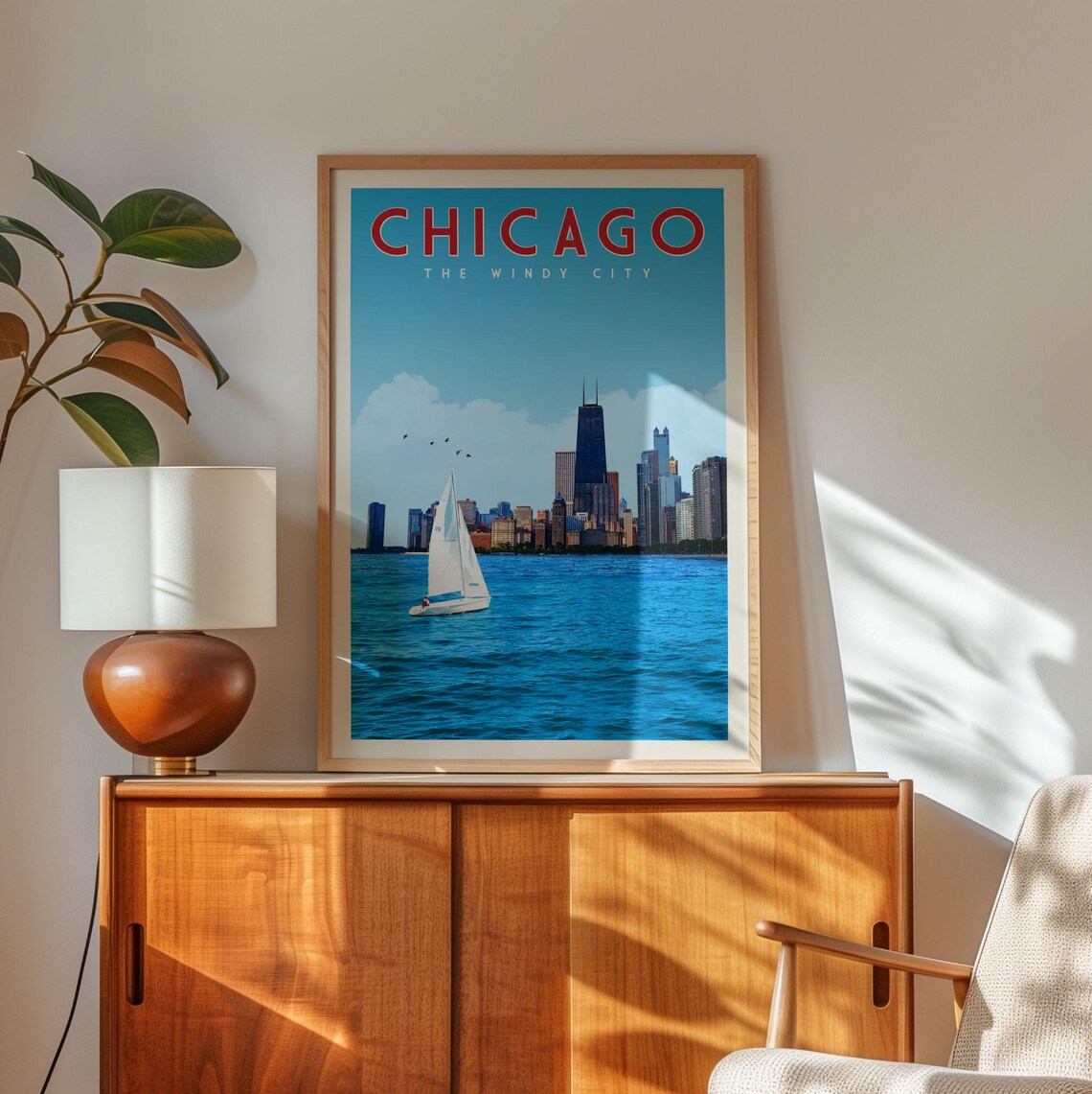 Chicago Vintage Skyline Map Travel Poster