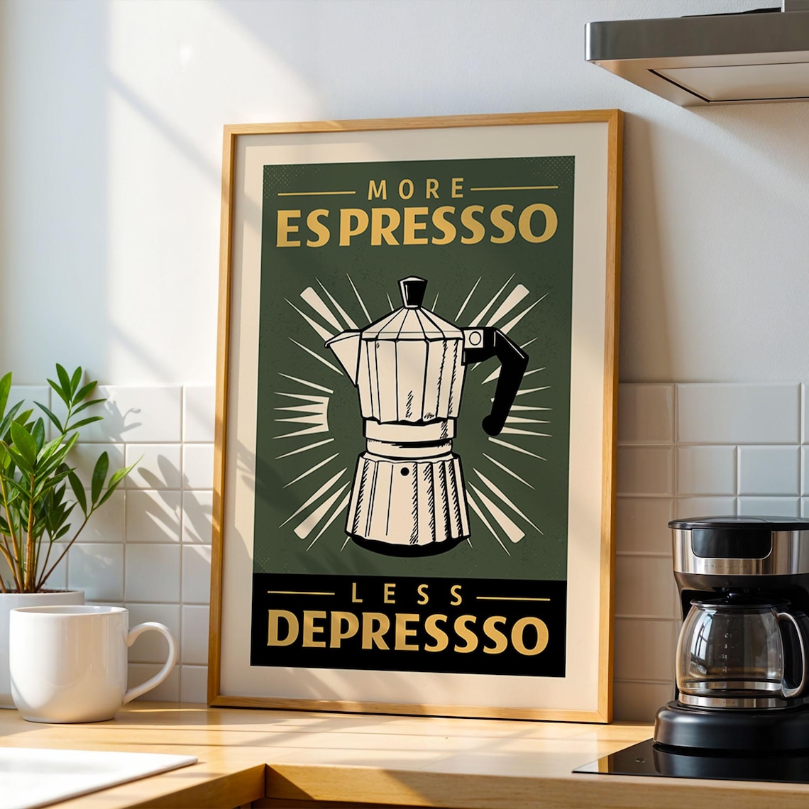 More Espresso Less Depresso Coffee Poster, Vintage Gift