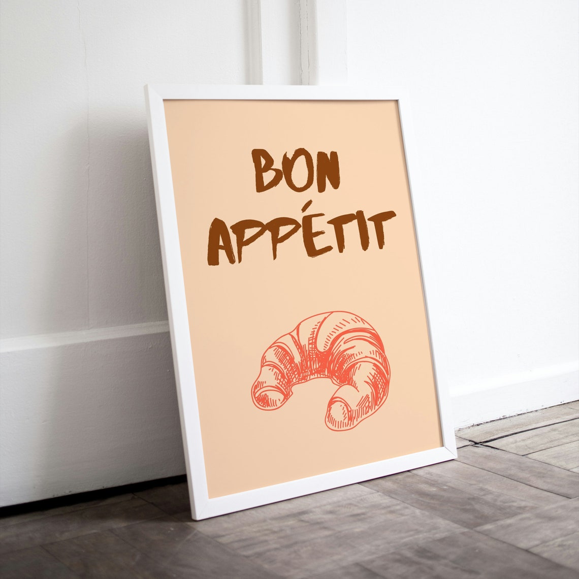 Bon Appetit Red Croissant Sketch French Bistro Kitchen Wall Poster - Image 2