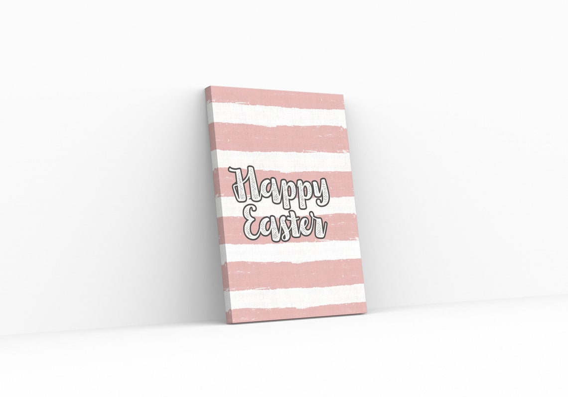 Happy Easter Text Pink Brushstroke Stripes Spring Wall Poster - Image 3