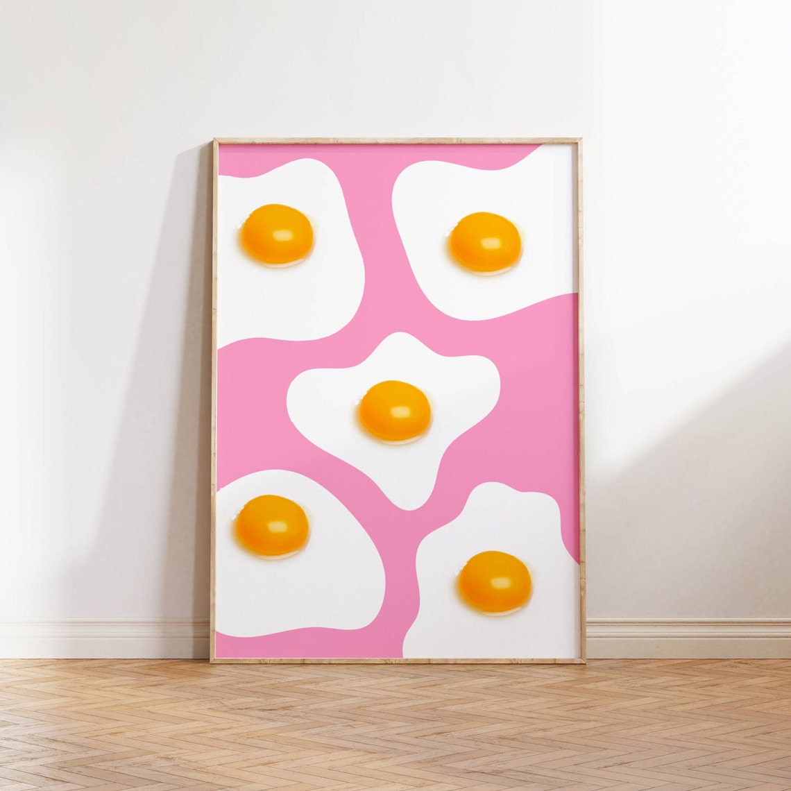Sunny Side Up Fried Eggs Pink Pop Art Retro Kitchen Wall Poster