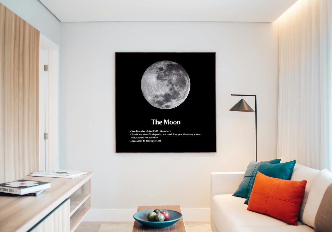 The Moon Photo Facts Poster Black Space Astronomy Educational Decor - Image 2