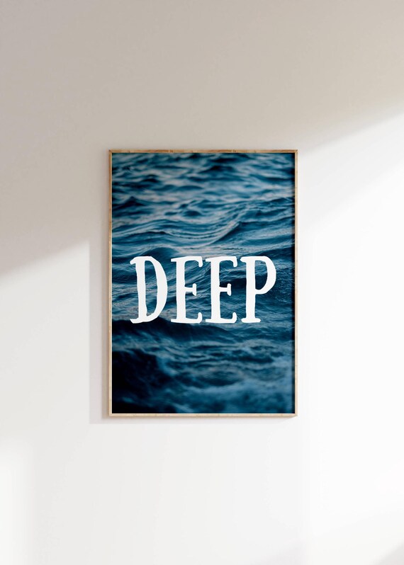 Deep Dark Blue Ocean Waves Minimalist Coastal Wall Quote Poster