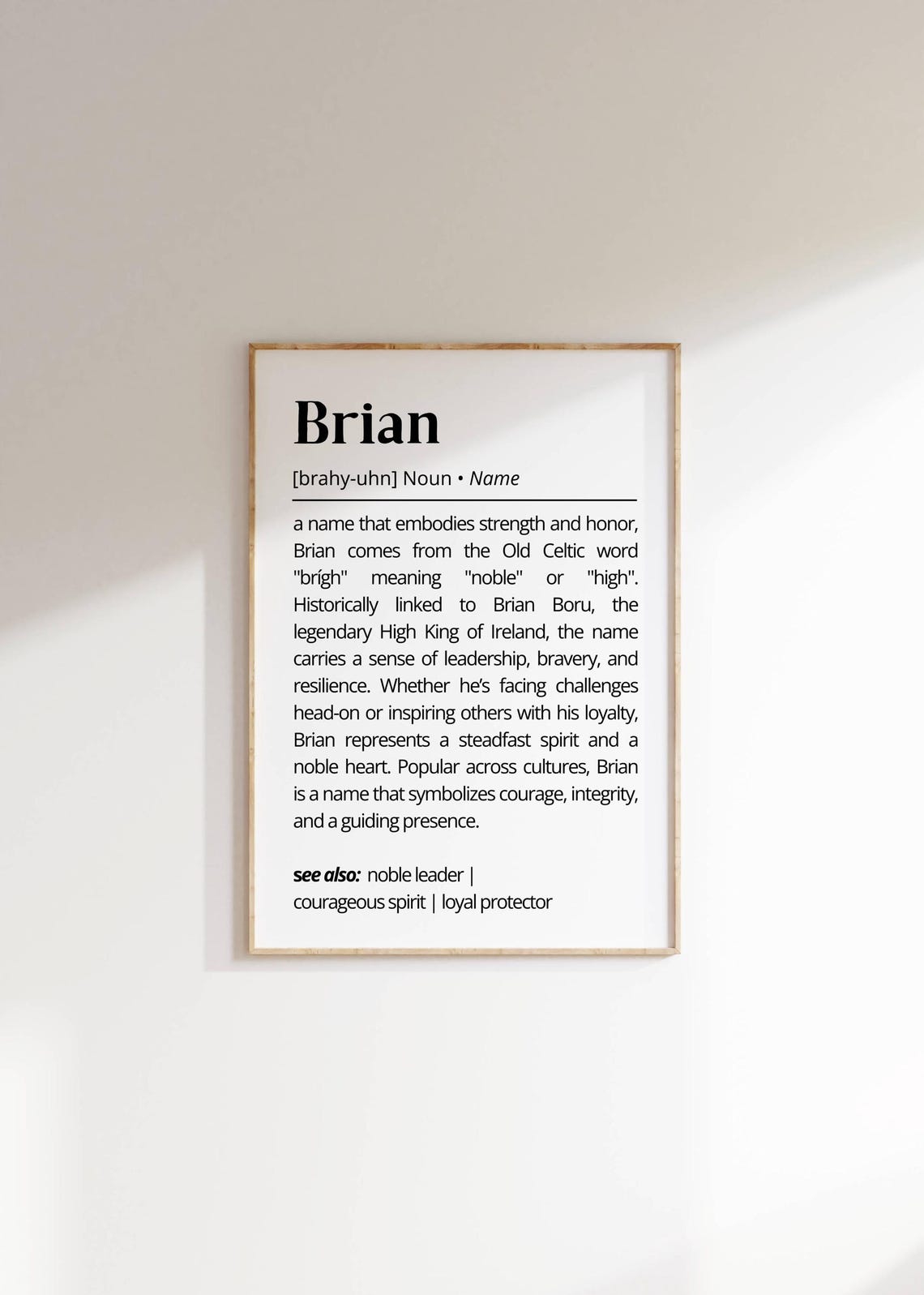 Brian Name Definition Wall Art Minimalistic Inspirational Name Meaning Art Unique Gift For Family Modern Personalized Home Decor
