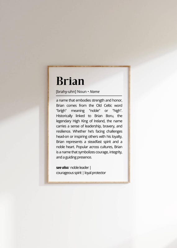 Brian Name Definition Wall Art Minimalistic Inspirational Name Meaning Art Unique Gift For Family Modern Personalized Home Decor