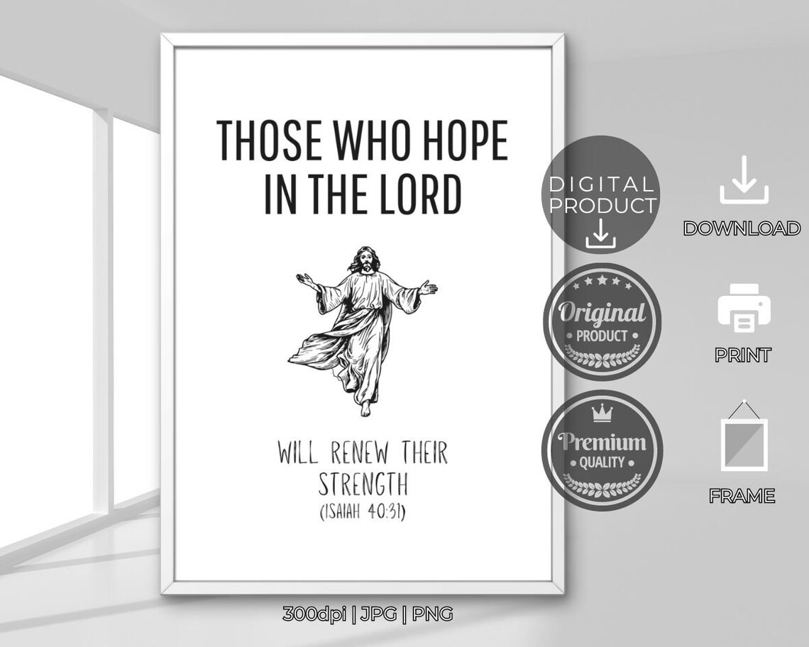 They Will Soar on Wings Like Eagles Jesus Sketch Scripture Faith Poster - Image 3