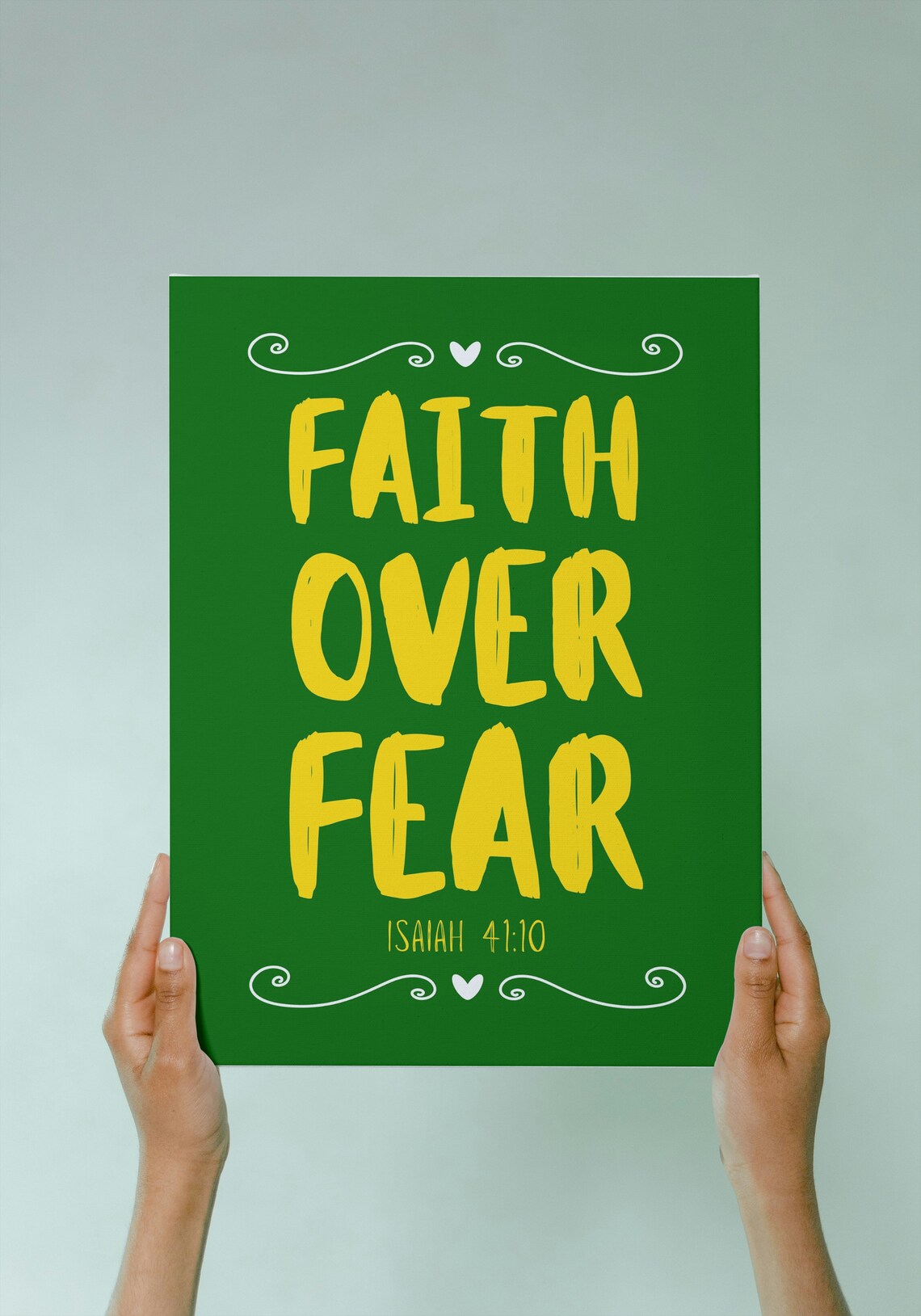 Faith Over Fear Scripture Verse Yellow Bold Typography Green Faith Poster - Image 2