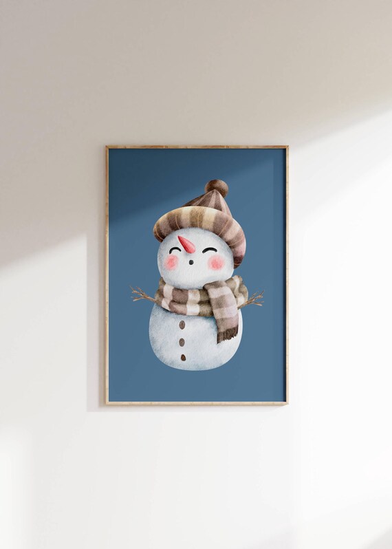 Cute Snowman Wall Art Winter Holiday Decor Whimsical Snowman Watercolor Poster Cozy Christmas Nursery Artwork Festive Winter Print
