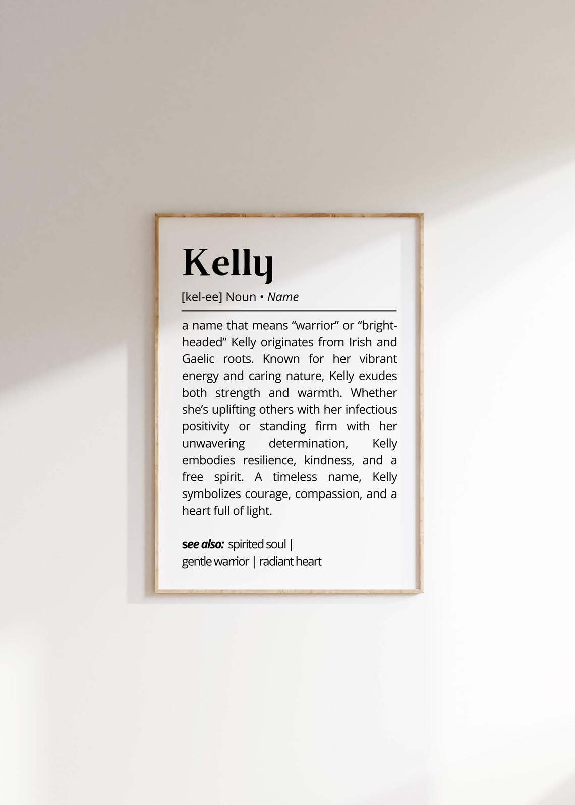 Kelly Name Definition Art Print, Personalized Typography