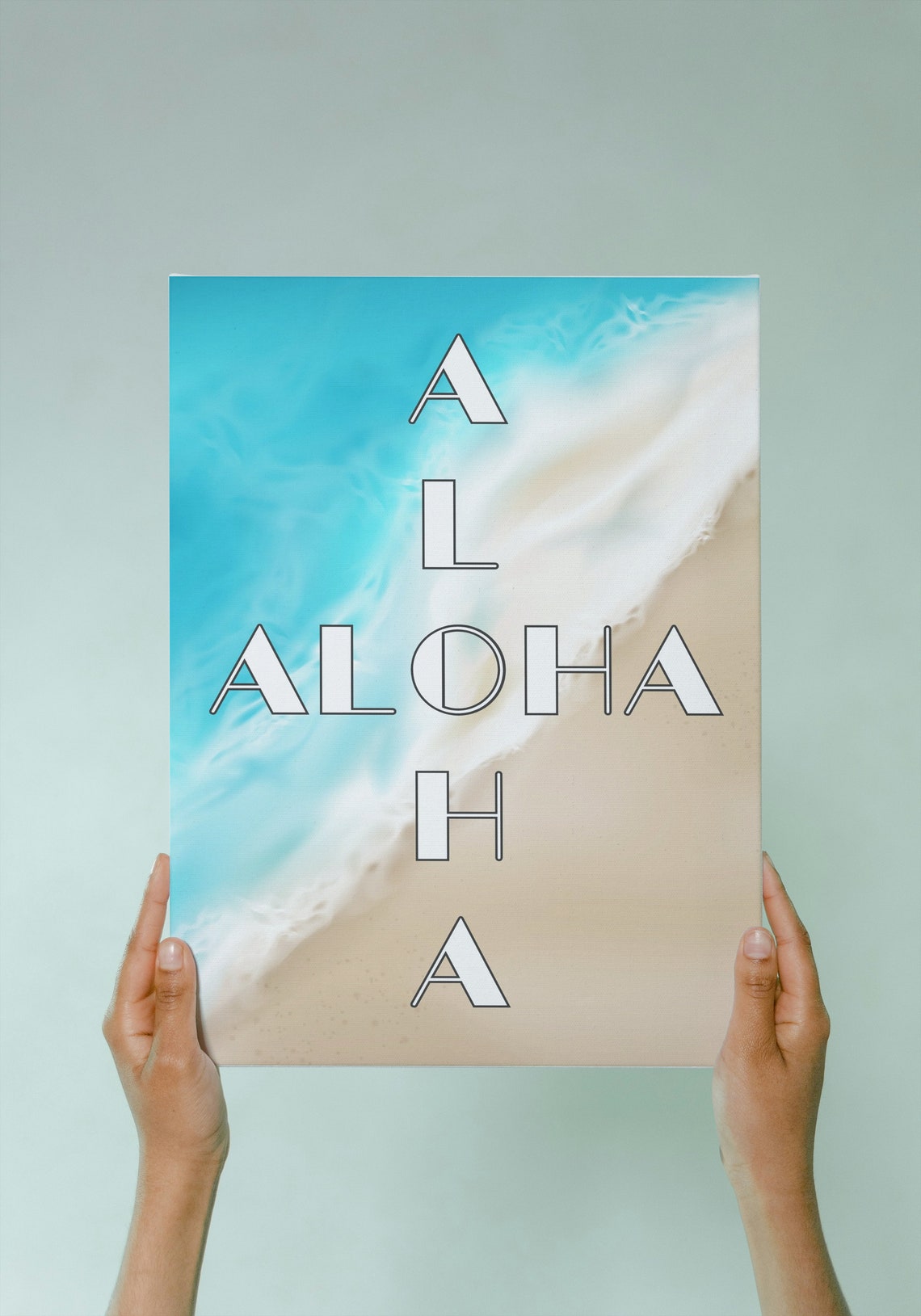 Aloha Beach Aerial Turquoise Ocean Sand Tropical Hawaiian Art Poster - Image 2