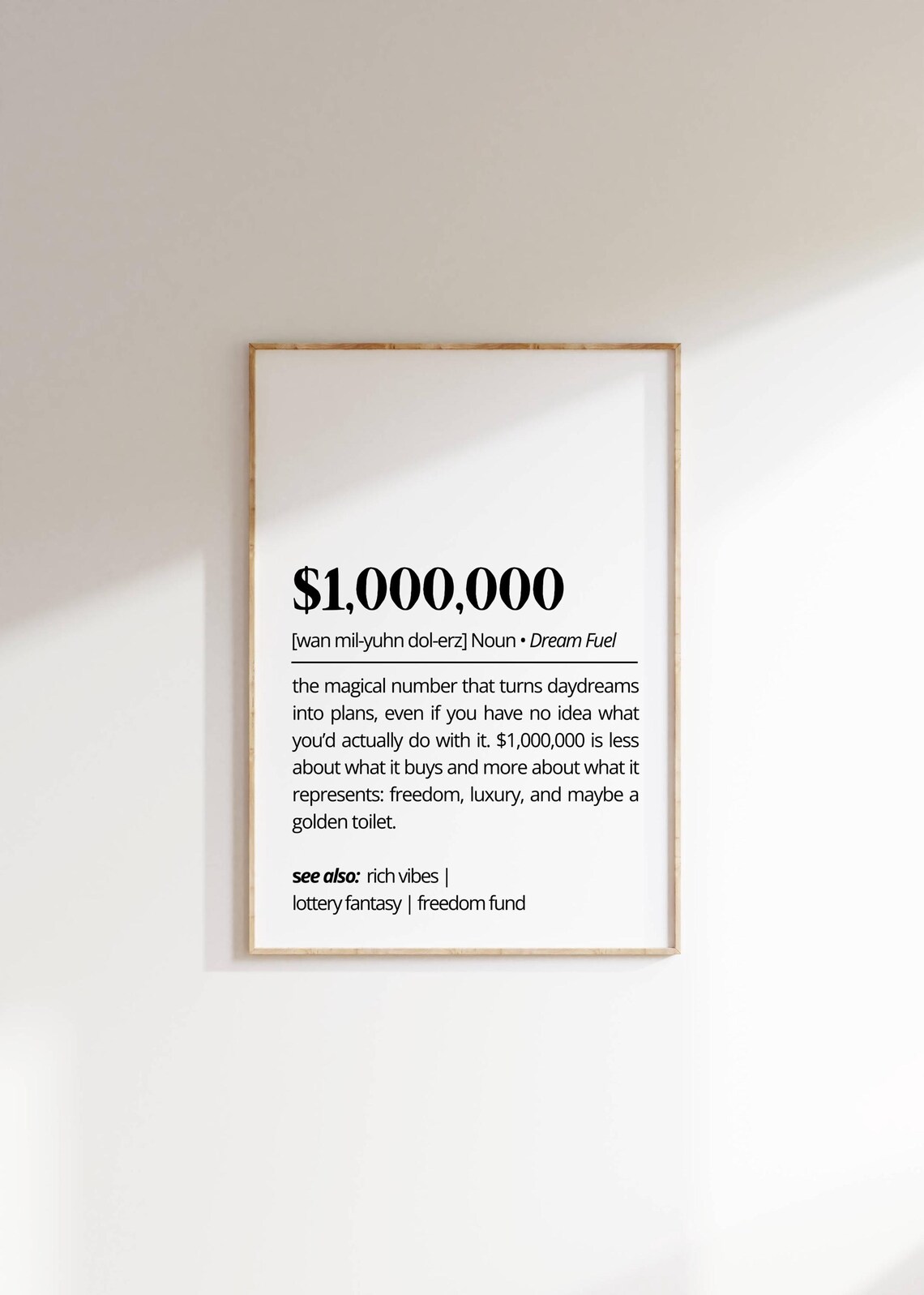 One Million Dollar Funny Dictionary Definition White Money Print