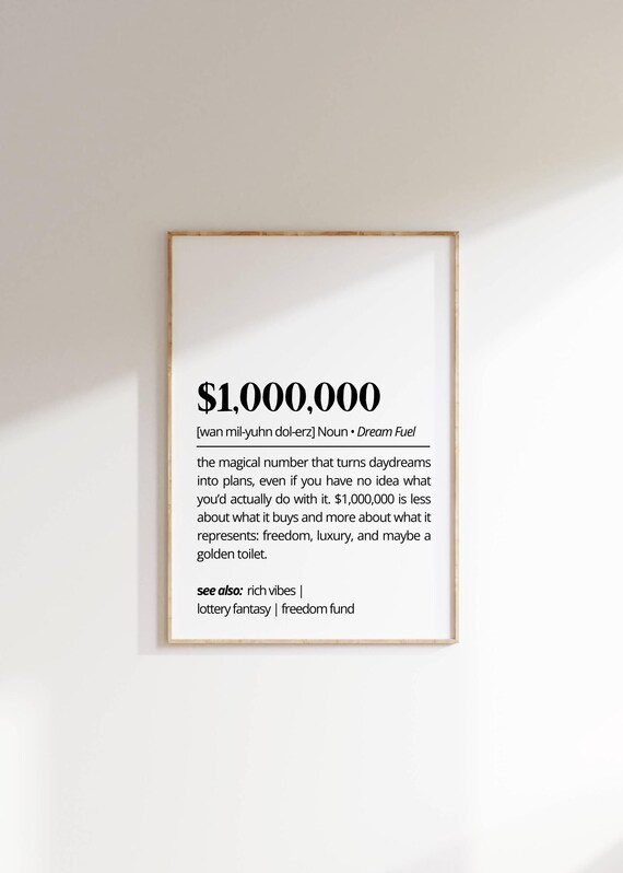 One Million Dollar Funny Dictionary Definition White Money Print